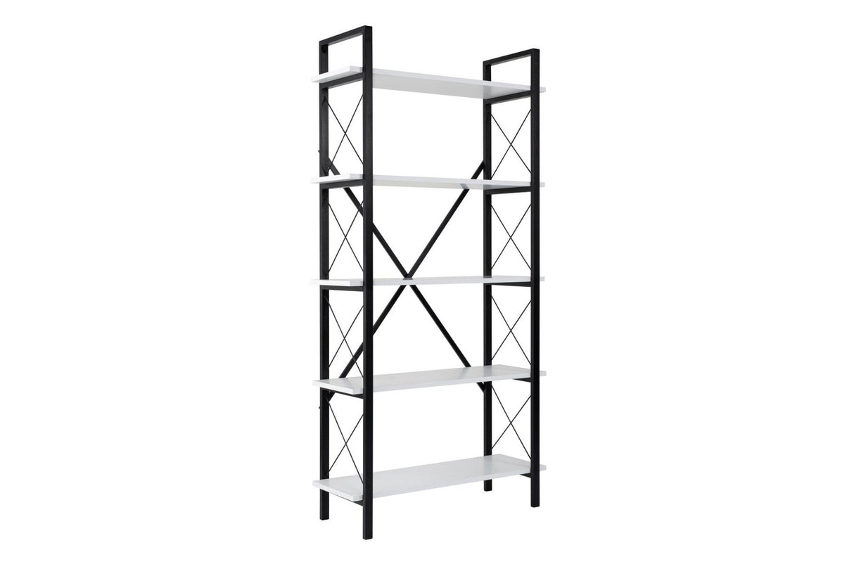 Bibliothèque industrielle mélamine blanche Ely - Structure Noire - 180x90 cm