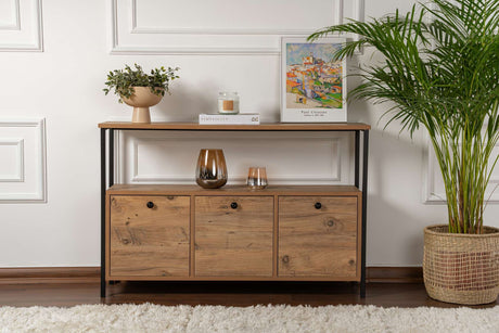Buffet en pin Atlantique Saloce - Cadre noir - Trois compartiments - 120x77 cm