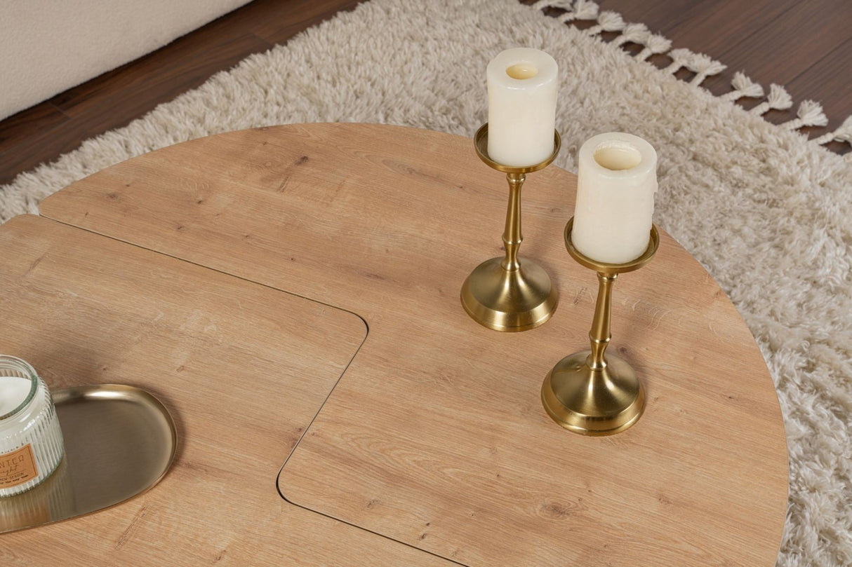 Table basse ronde Moari en mélamine de chêne 90 cm