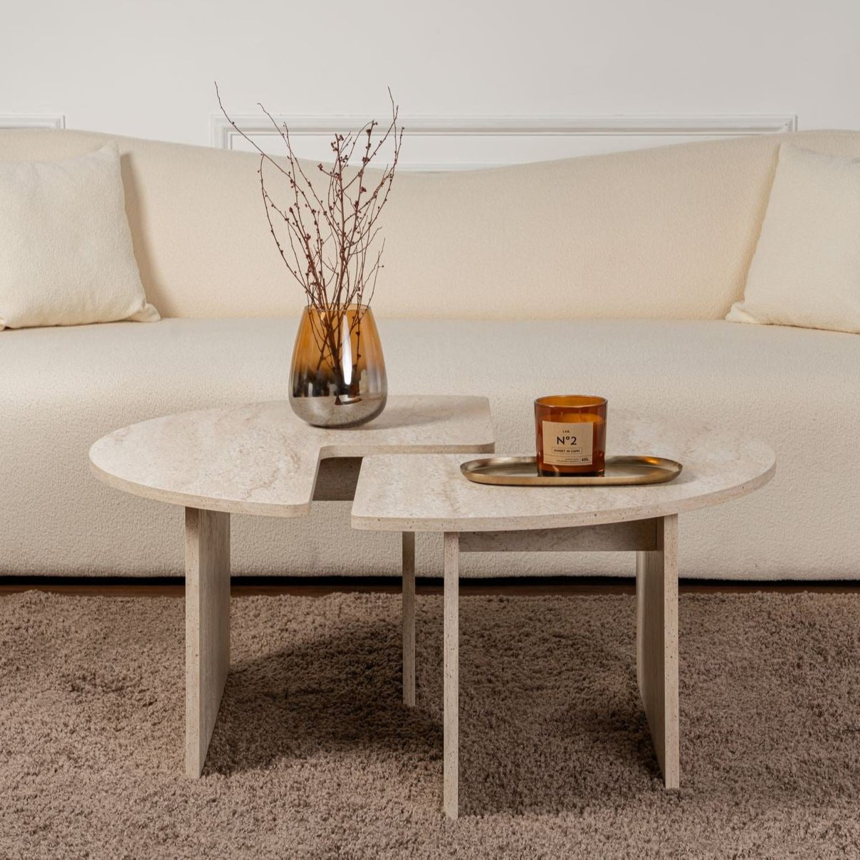 Ensemble de 2 tables basses Travertin Maira - Mélamine