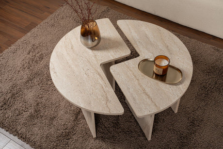 Ensemble de 2 tables basses Travertin Maira - Mélamine