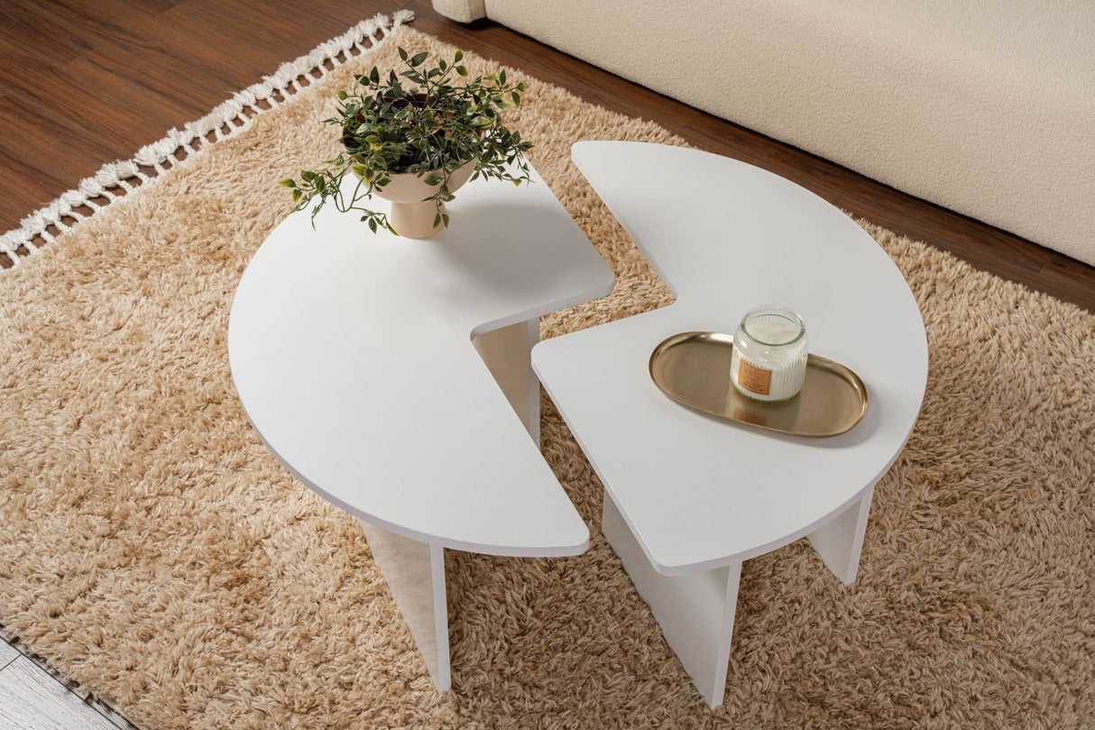 Table basse ronde Moari blanc mélamine 90 cm