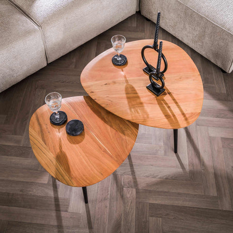 Table basse organique Elvie Set de 2 Triangulaire en bois d'acacia