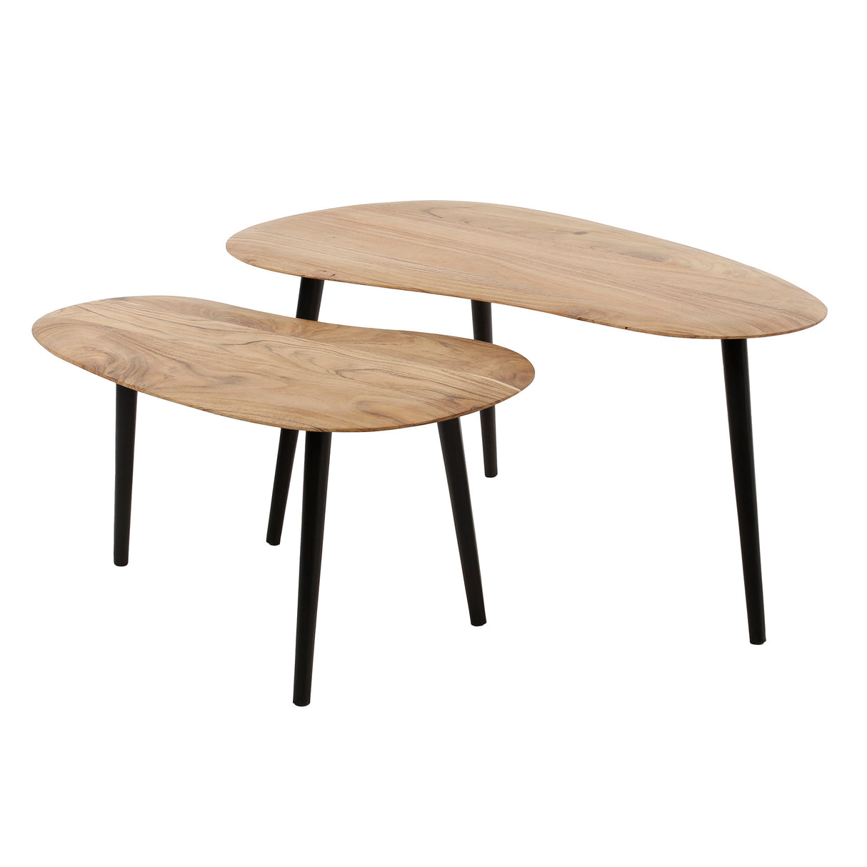 Table basse organique en forme de rein Elvie Set de 2 en bois d'acacia