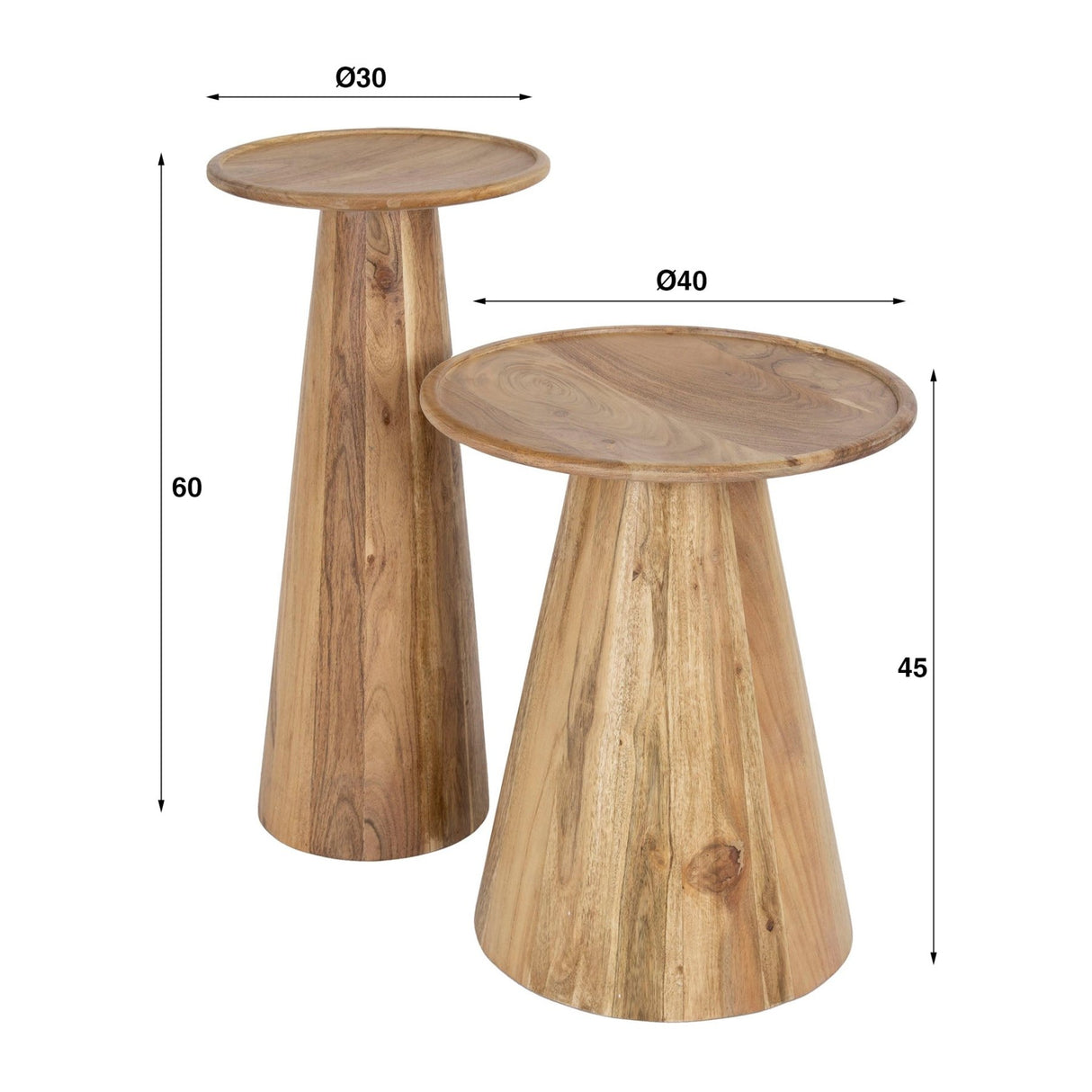 Ensemble de tables d'appoint Nova en bois d'acacia – ensemble de 2