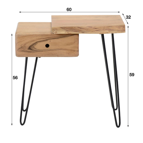 Table de nuit industrielle Aberdeen droite en bois d'acacia avec tiroir