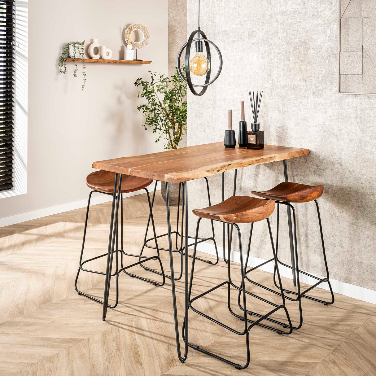 Table de bar industrielle en bois d'acacia Elin 130 cm