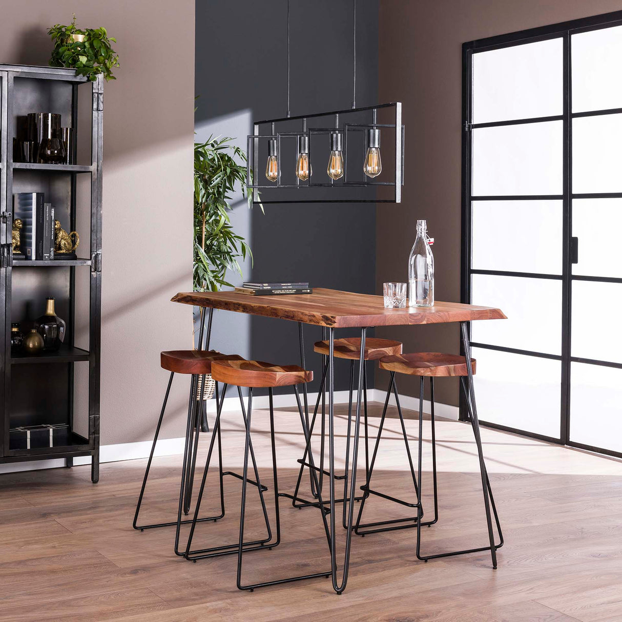 Table de bar industrielle en bois d'acacia Elin 130 cm