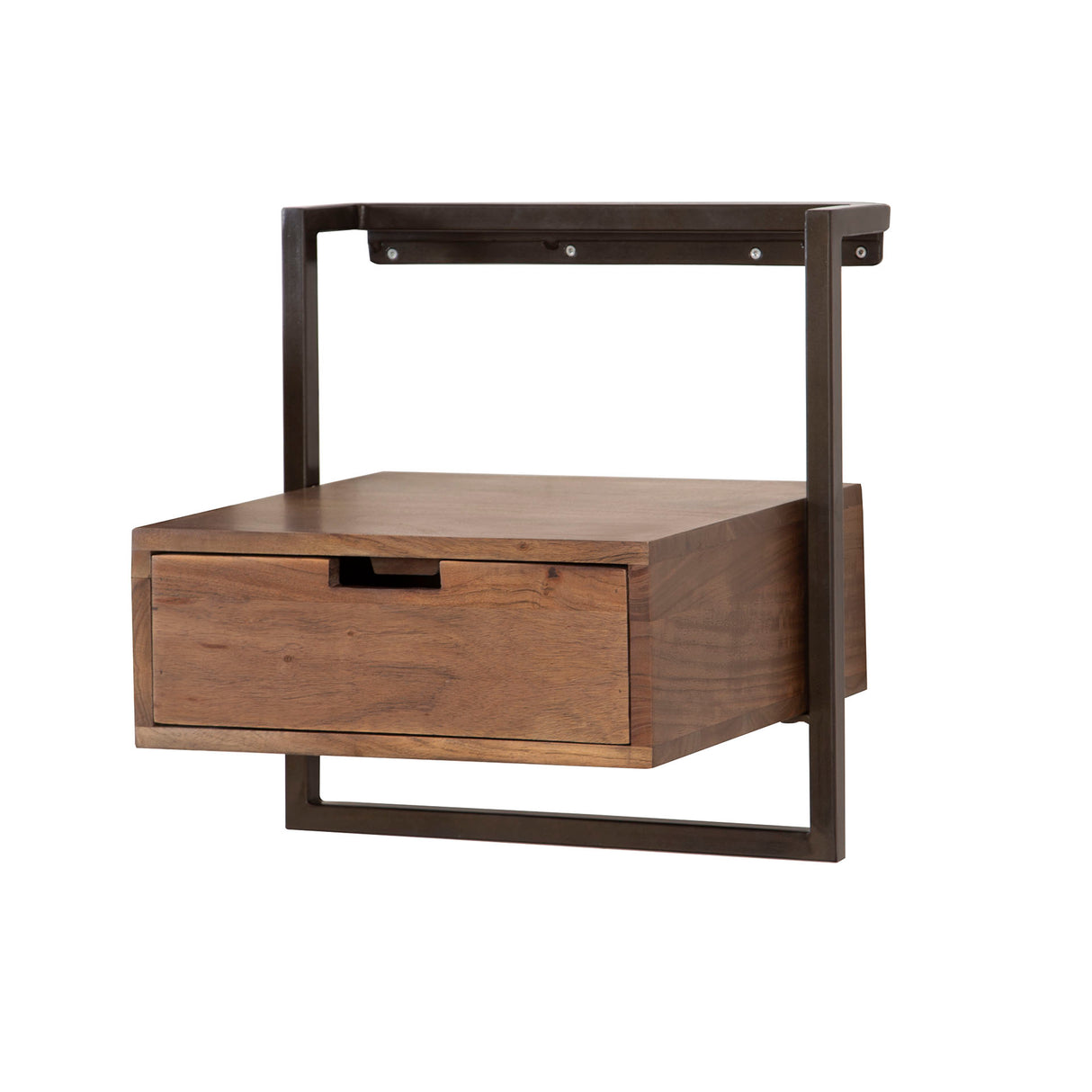 Table de Chevet Flottante Industrielle Naomi Bois d'Acacia 1 Tiroir Marron Dérive