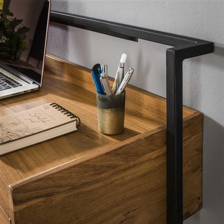 Bureau flottant industriel Naomi en bois d'acacia 2 tiroirs 120x38x37 cm