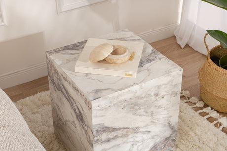 Table d'appoint moderne Cube Carré Effet Marbre - 45x45x50 cm