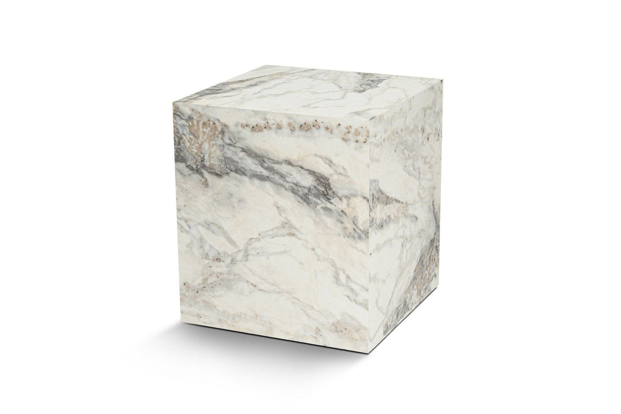 Table d'appoint moderne Cube Carré Effet Marbre - 45x45x50 cm