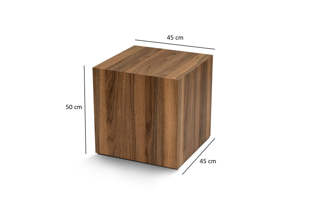 Table d'appoint moderne Cube Carré aspect Noyer - 45x45x50 cm