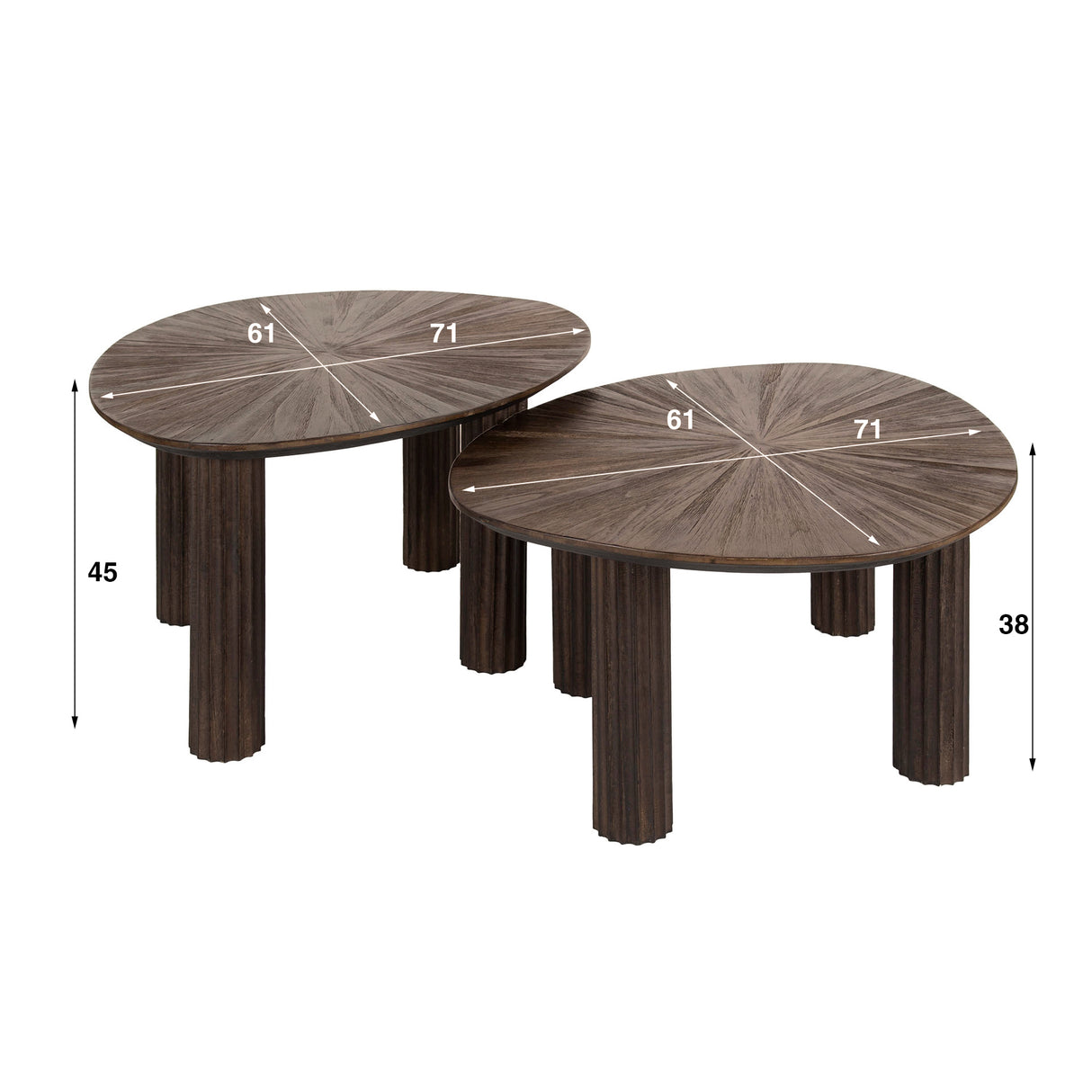 Ensemble de 2 tables basses Myla Triangulaire en Teck Marron