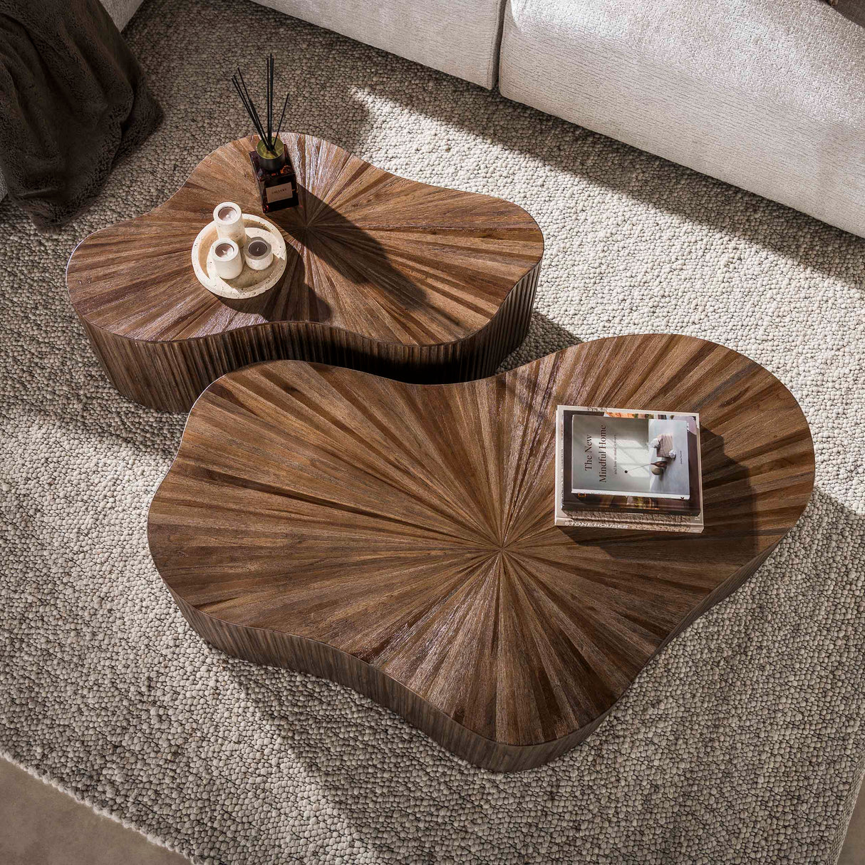 Lot de 2 tables basses bio en teck marron foncé Myla
