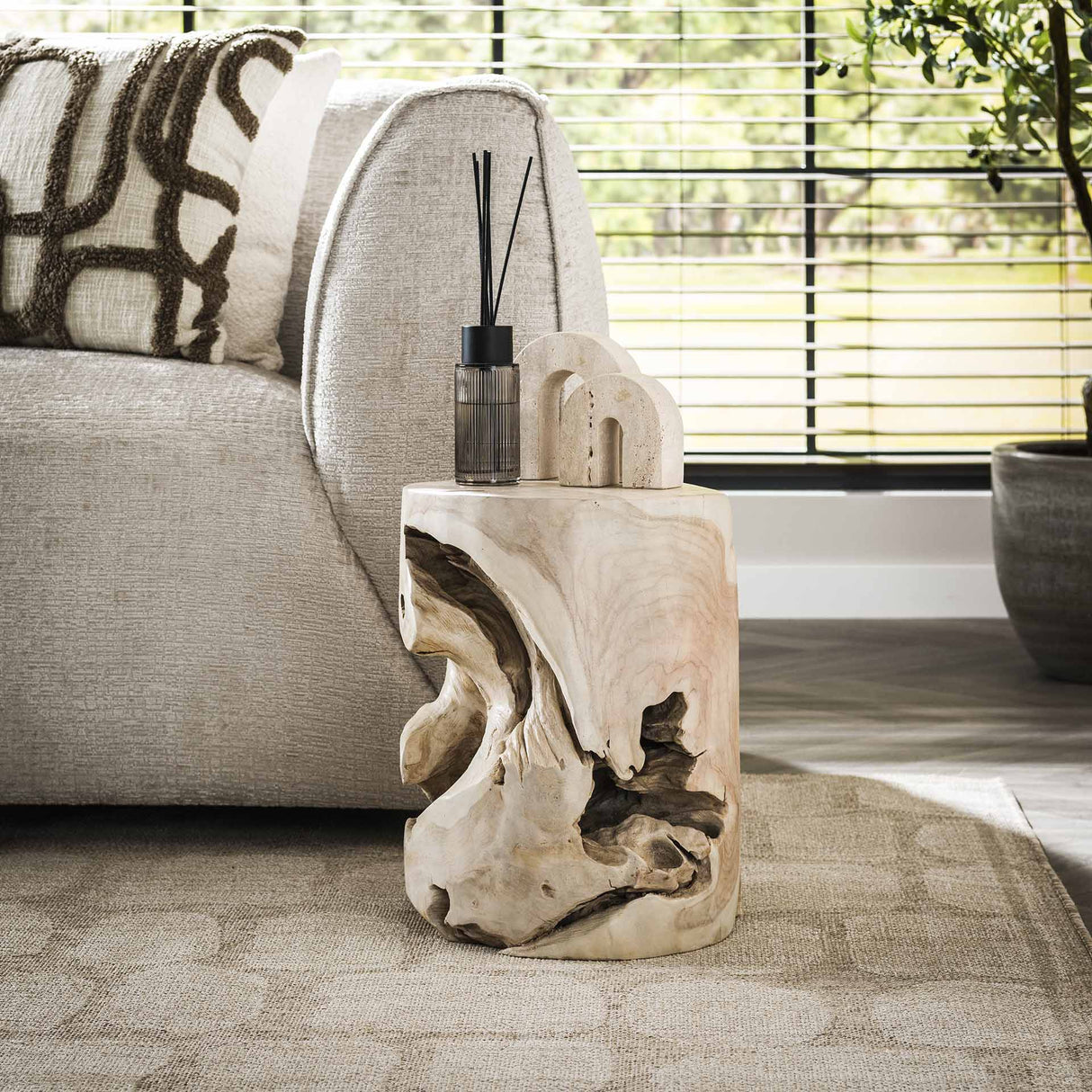 Table d'appoint ronde Brett en teck blanc lavé Ø30x40 cm