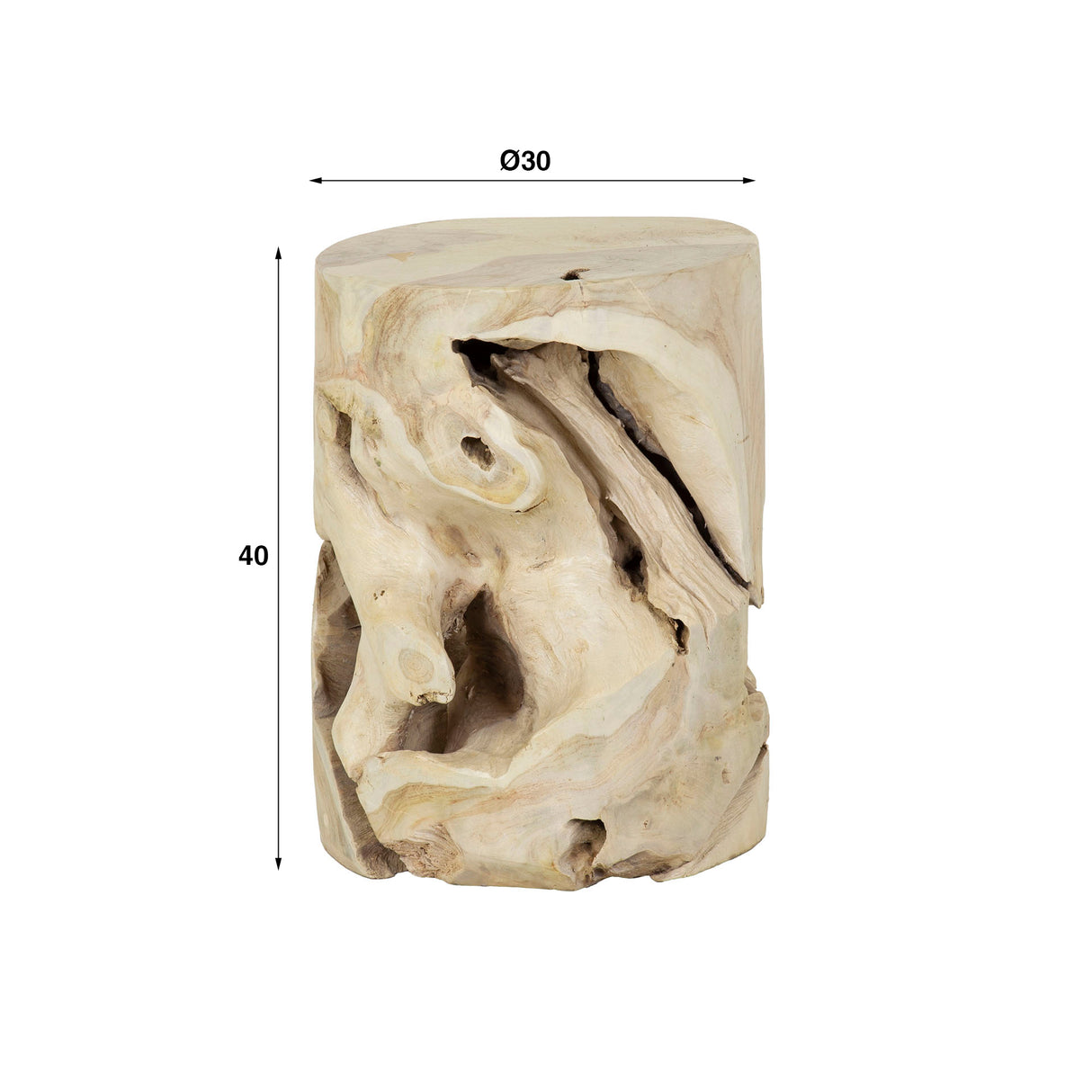 Table d'appoint ronde Brett en teck blanc lavé Ø30x40 cm