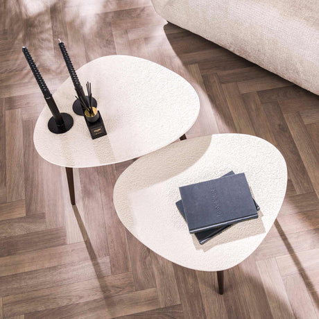 Ensemble de 2 tables basses Sylas Pierre Blanc Marbre Composite - Cadre en Bronze