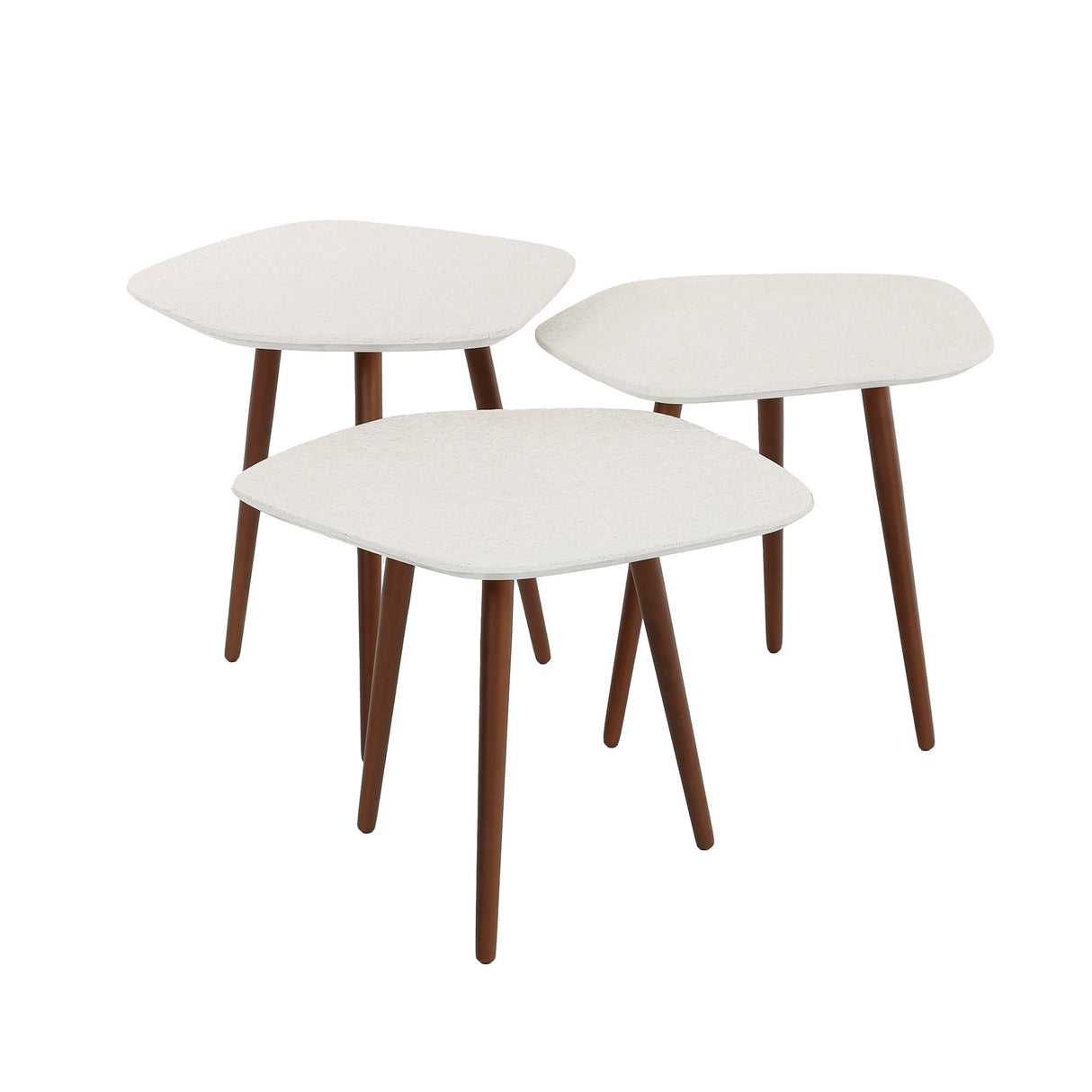 Ensemble Sylas de 3 tables basses pentagonales en marbre blanc et bronze