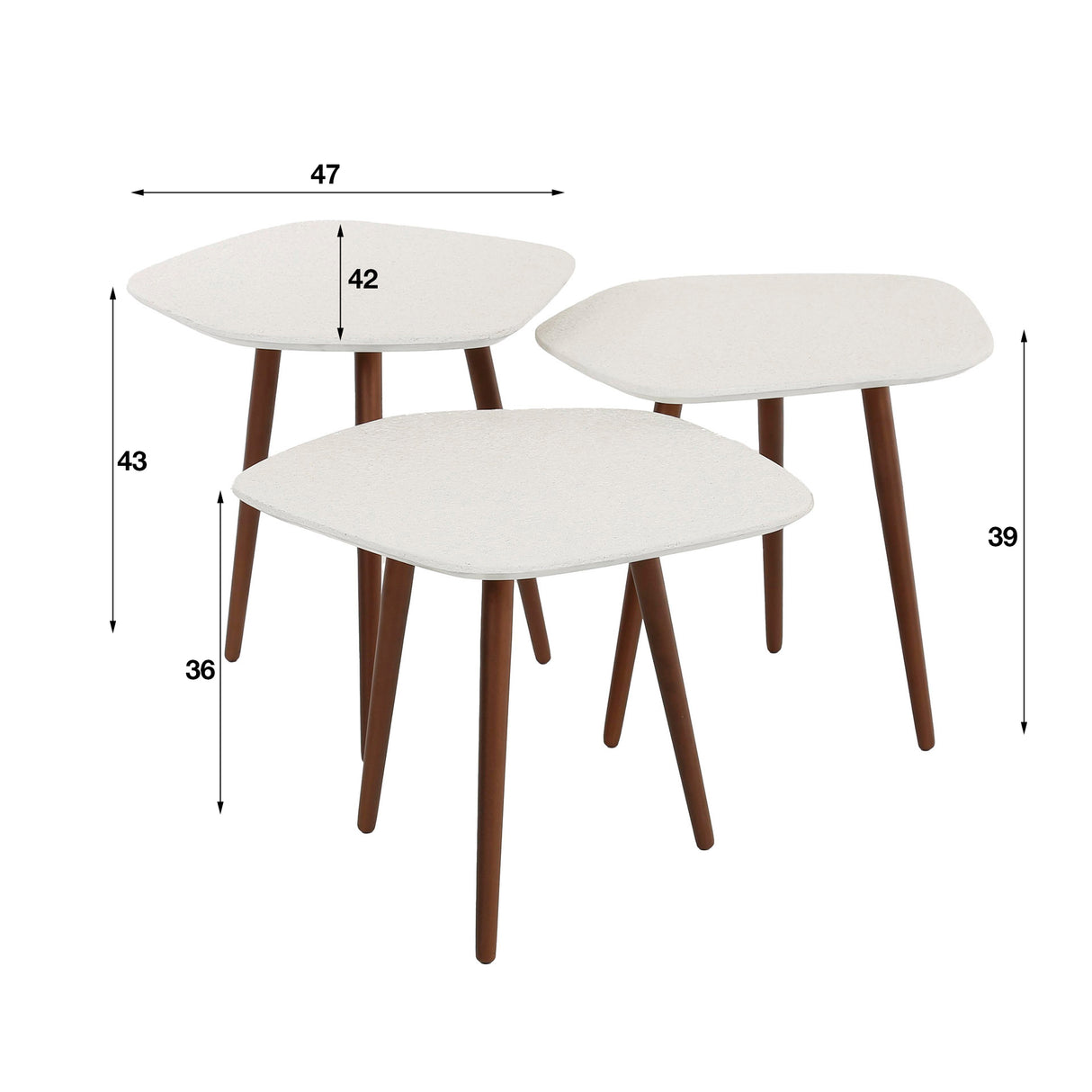 Ensemble Sylas de 3 tables basses pentagonales en marbre blanc et bronze