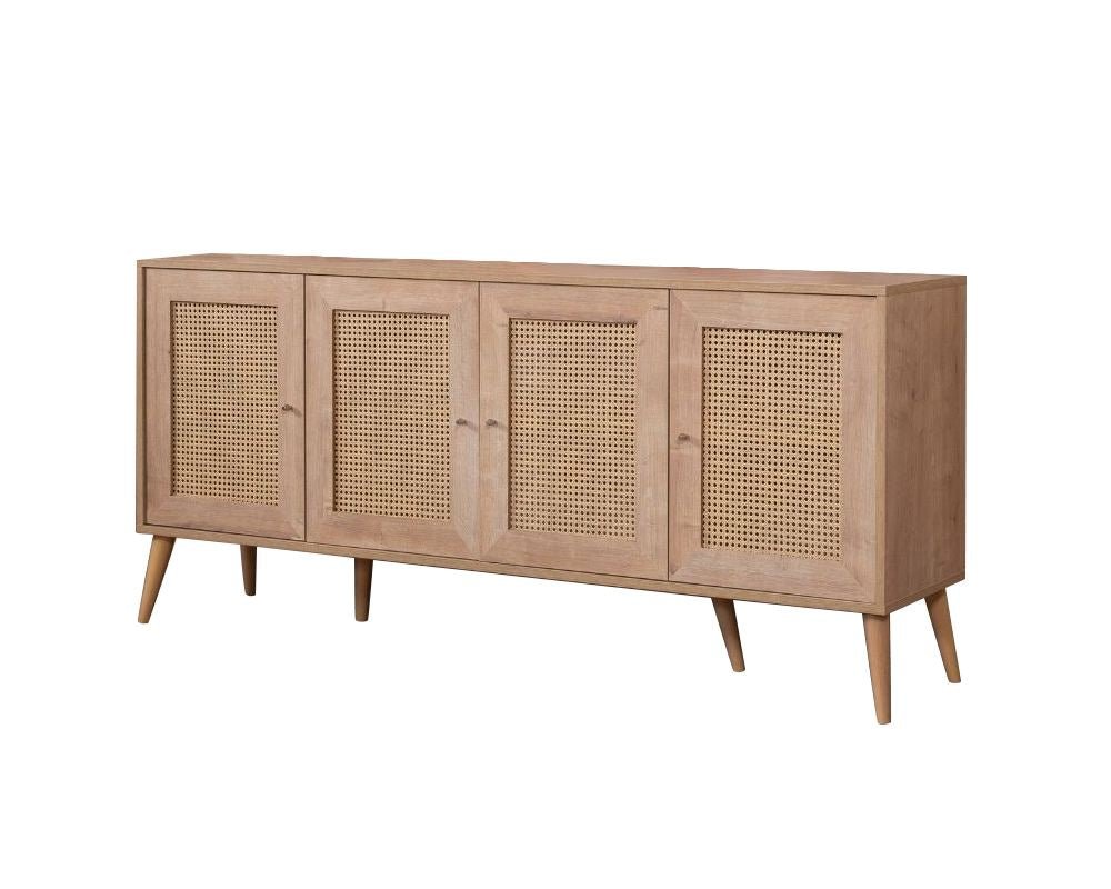 Meuble de rangement Calvin à fermeture amortie 180 cm Aspect chêne Bois composite enduit mélaminé, MDF