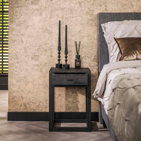 Table de nuit Noir Bois d'Acacia Davey 1 Tiroir