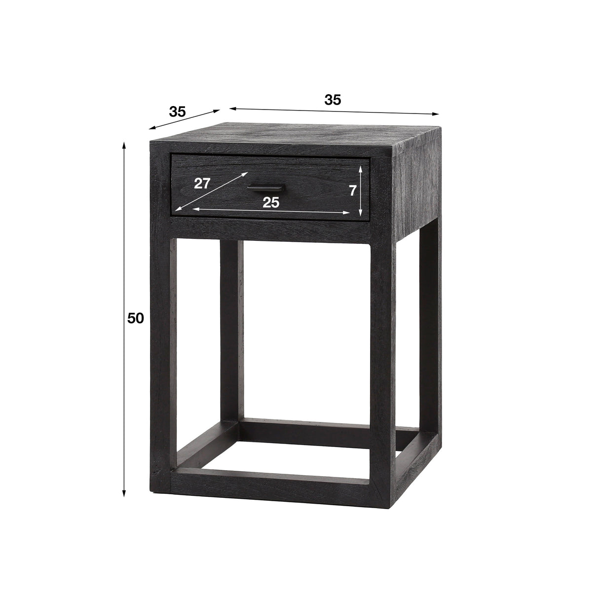 Table de nuit Noir Bois d'Acacia Davey 1 Tiroir