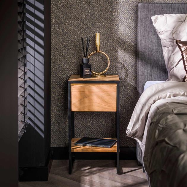 XS Table de nuit Milo en bois d'acacia métal 1 tiroir