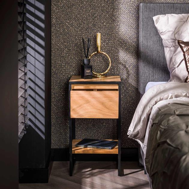 XS Table de nuit Milo en bois d'acacia métal 1 tiroir