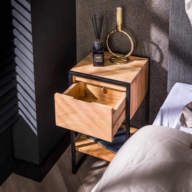 XS Table de nuit Milo en bois d'acacia métal 1 tiroir