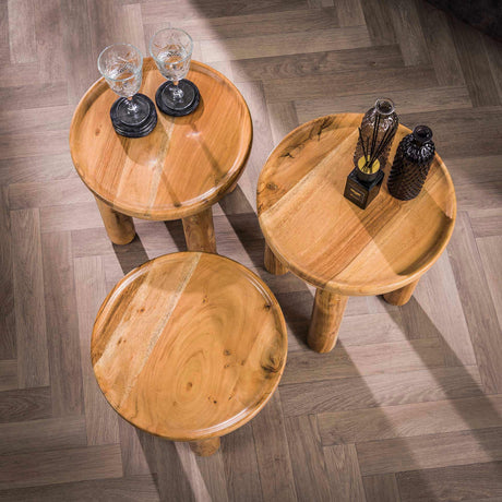 Ensemble de table basse ronde de 3 Bois d'acacia solides Rex