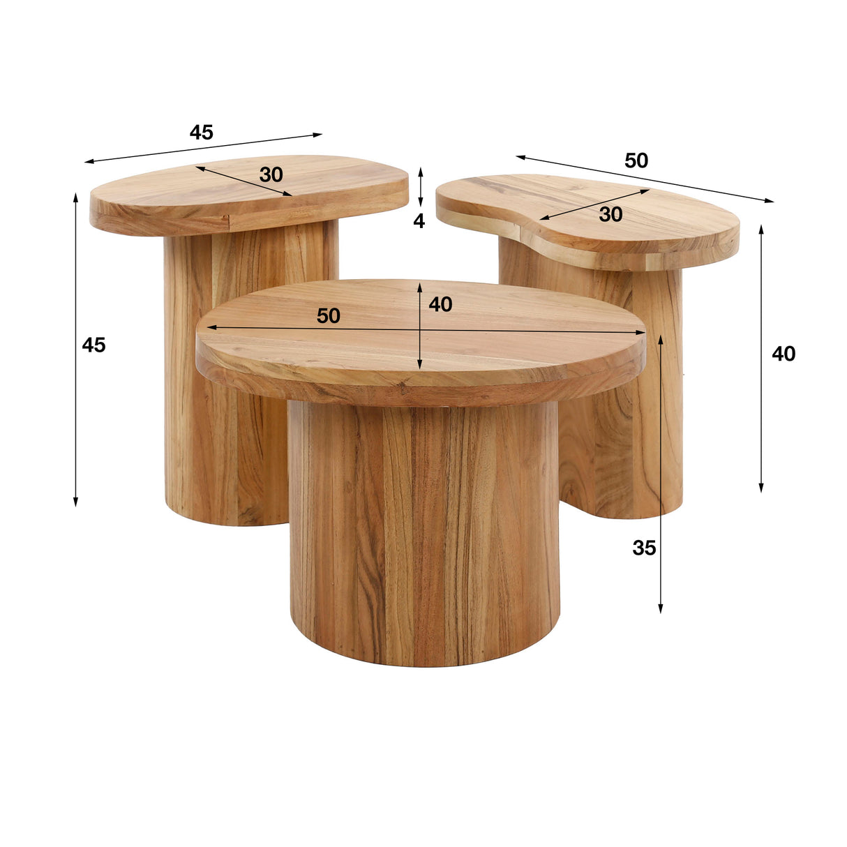 Ensemble de table basse ronde de 3 Adam robuste Bois d'acacia