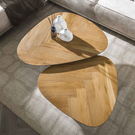 Ensemble de 2 tables basses en chevrons Elva en teck - cadre en métal