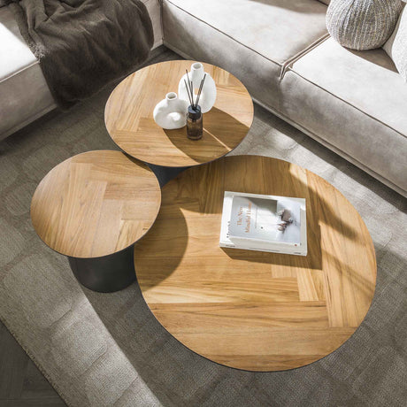 Ensemble de 3 tables basses en chevrons Elva en teck - cadre en métal