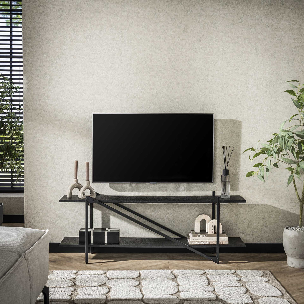 Meuble TV Loek Gris Métal 140 cm