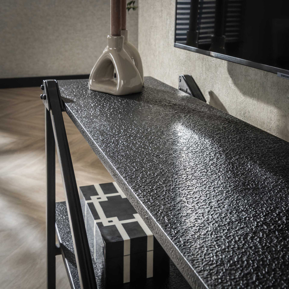 Meuble TV Loek Gris Métal 140 cm