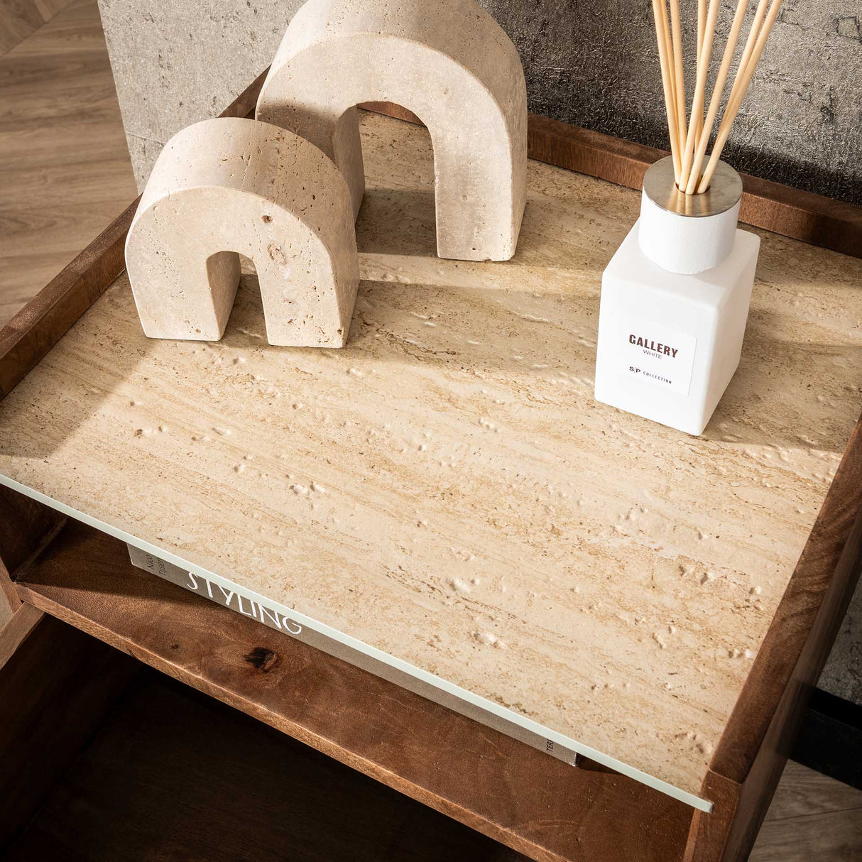 Orto Niche de nuit suspendue 1 tiroir 1 compartiment Bois de manguier Céramique