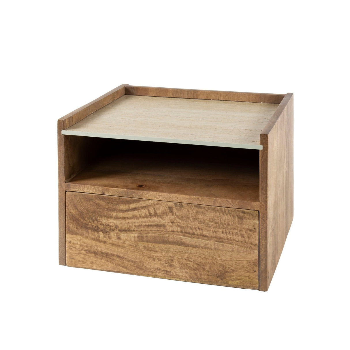 Orto Niche de nuit suspendue 1 tiroir 1 compartiment Bois de manguier Céramique