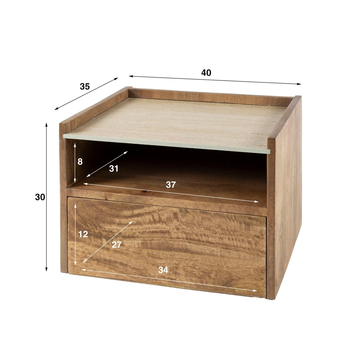 Orto Niche de nuit suspendue 1 tiroir 1 compartiment Bois de manguier Céramique