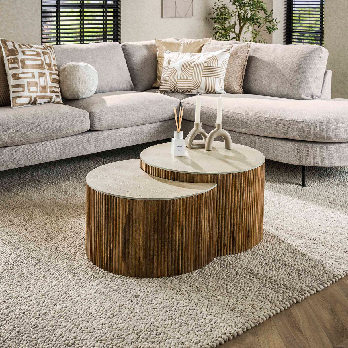 Ensemble de table basse Vento Halfrond Ø60 en mango massif sand
