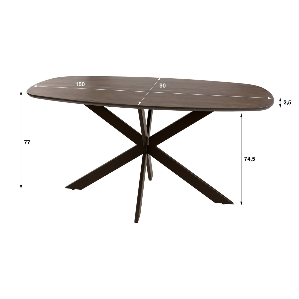Table à manger ovale danoise en bois d'acacia massif marron noyer Tavon 150x90 cm
