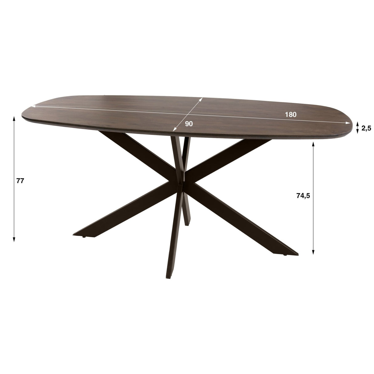Table à manger ovale danoise en bois d'acacia massif marron noyer Tavon 180x95 cm