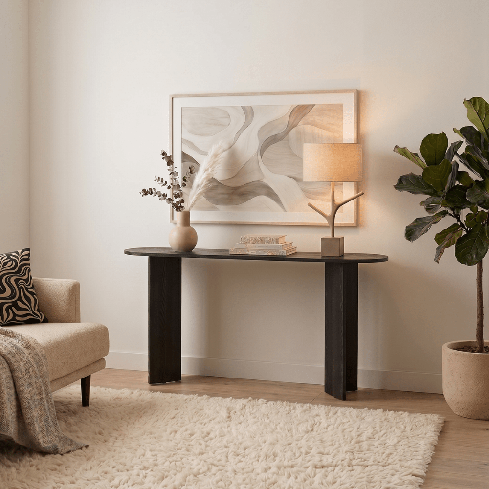 Table d'appoint ovale mélamine noire 150x35 cm - Sota