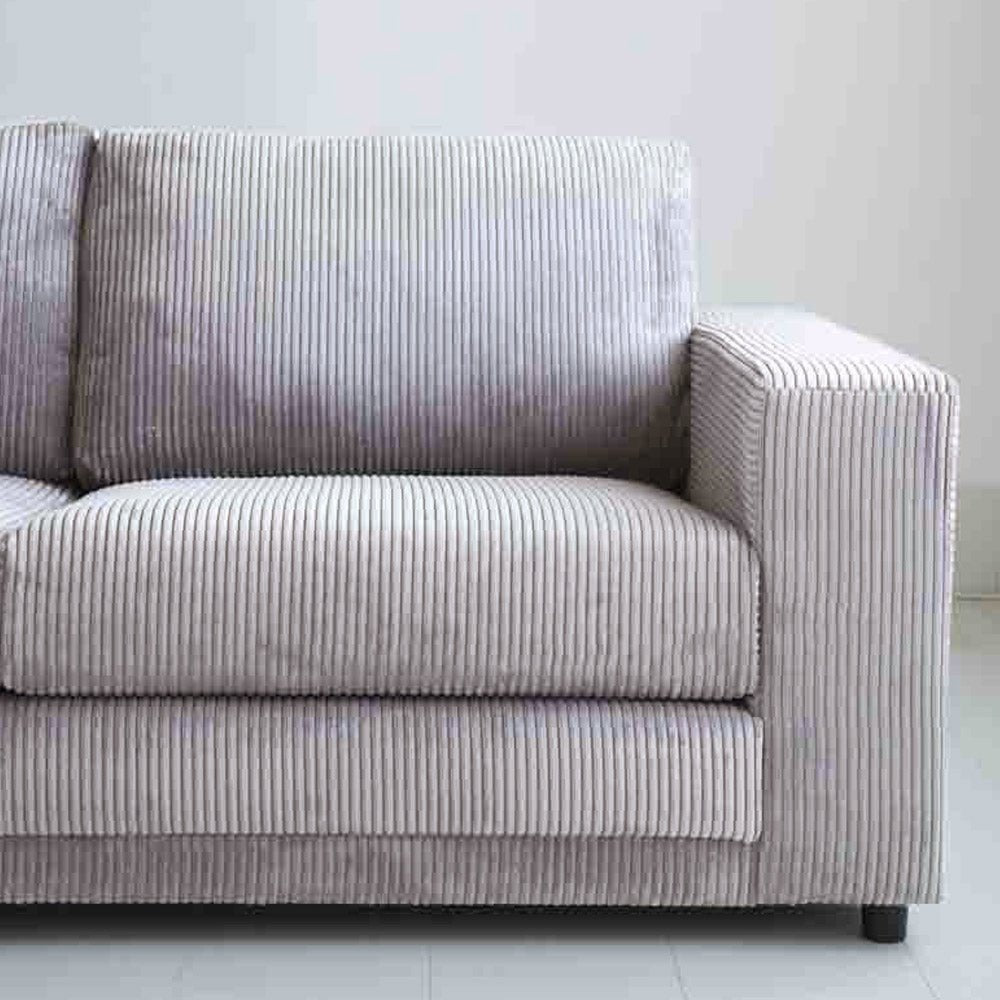Canapé d'angle en tissu rayé gris clair, canapé-lit Gabi - gauche