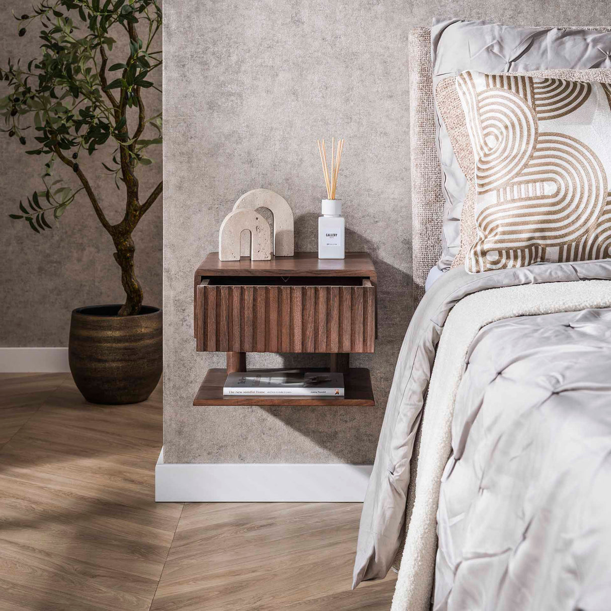 Table de nuit flottant Acacia Drift Brown – 1 tiroir 35 cm