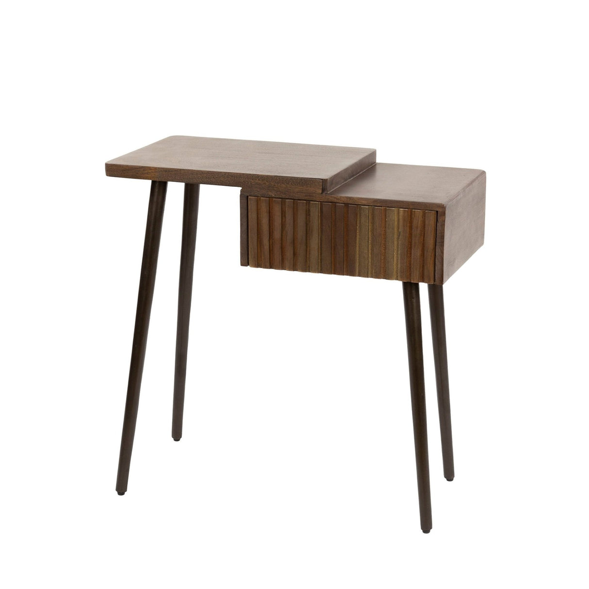 Table de Chevet Gauche Oslo Bois d'Acacia Marron Flotté 1 Tiroir