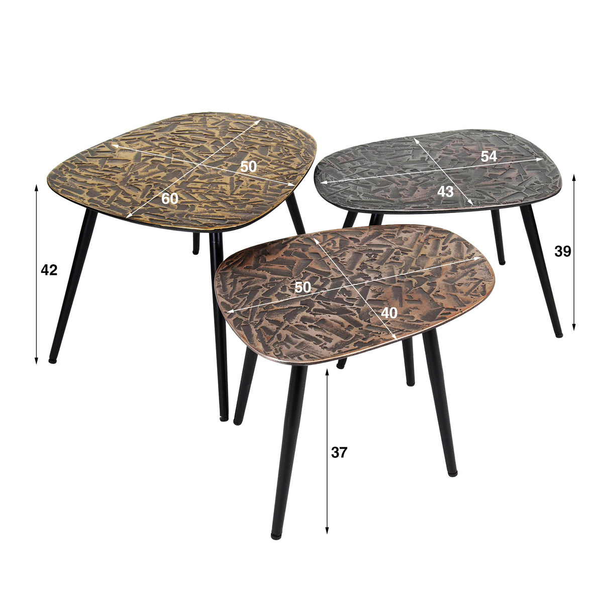 Ensemble de tables basses Marlo 3 Carré patine cuivre