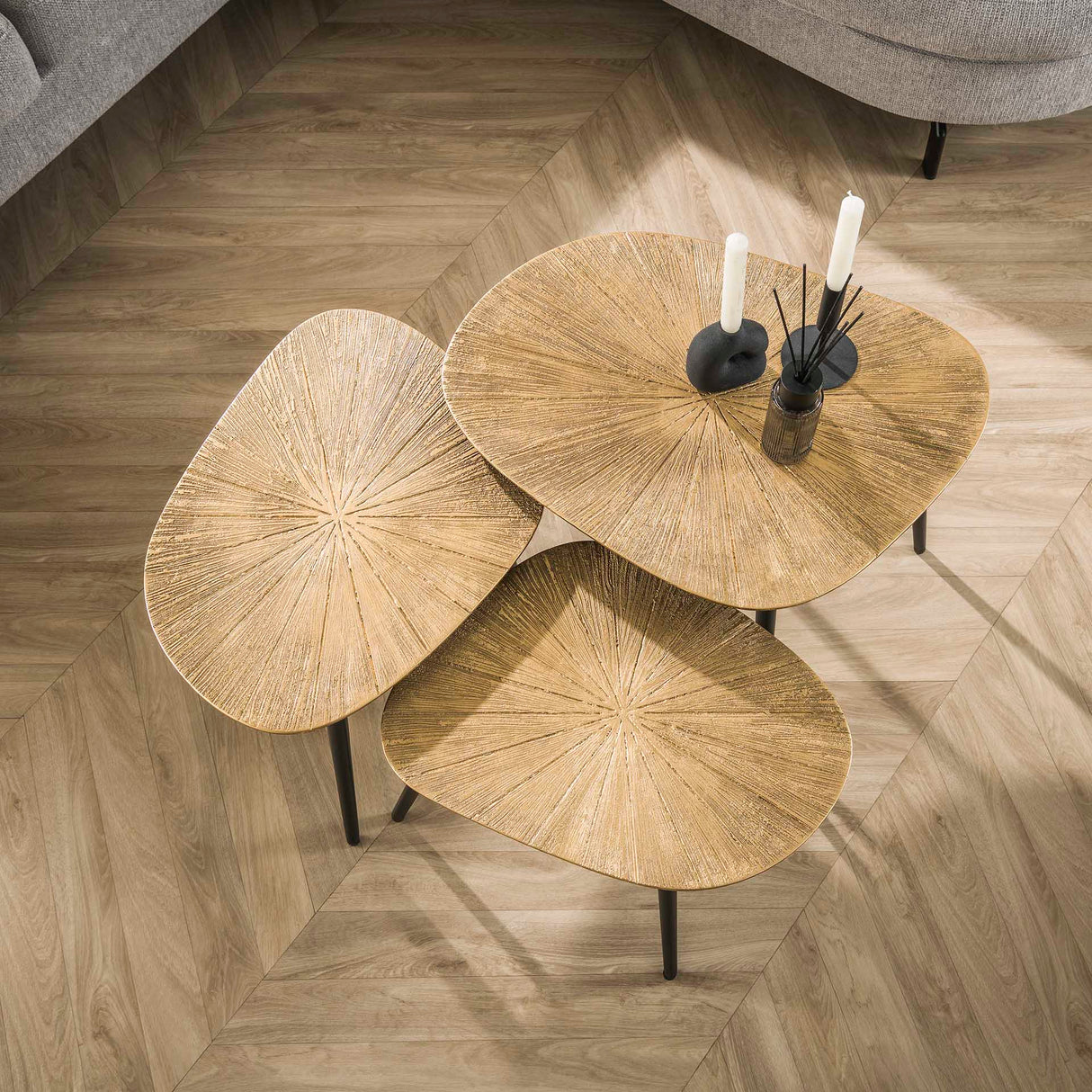 Arno Metal ensemble de 3 tables basses carrées en or antique