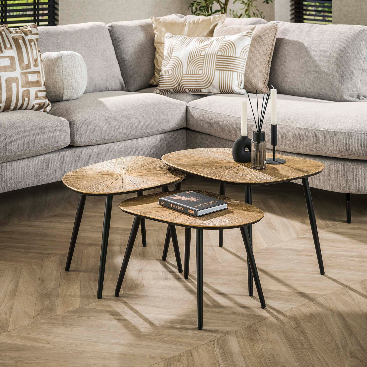 Arno Metal ensemble de 3 tables basses carrées en or antique