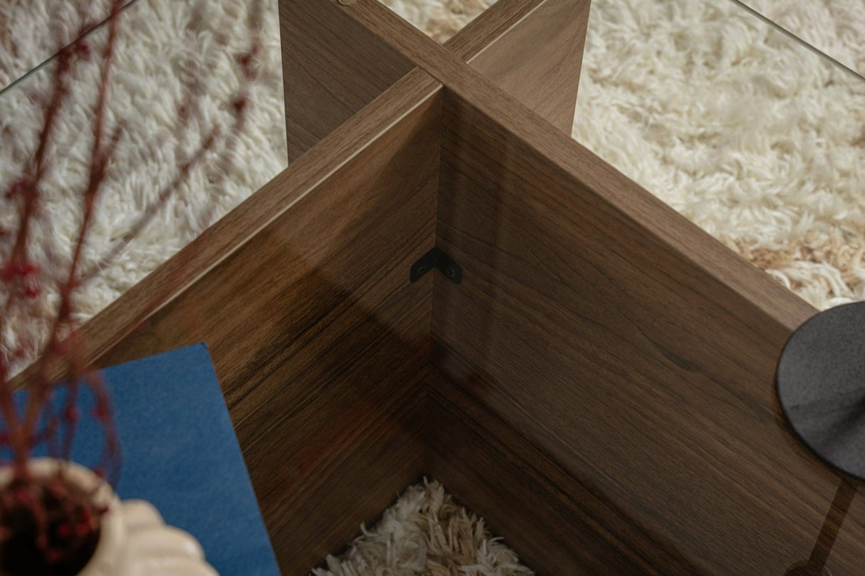 Table basse moderne rectangulaire Vetroni aspect noyer - Verre - 105x65 cm